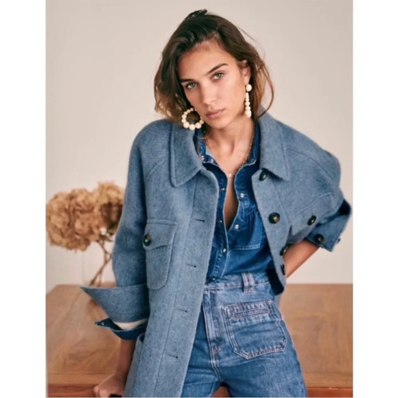 Sezane Jackets & Blazers - SÉZANE ~ Blue Joe Button Down Wool Coat Jacket